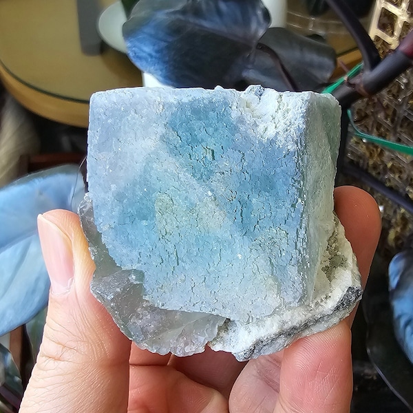 Textured Green Fluorite Cube with Pale Purple Phantoms - From Xianghualing