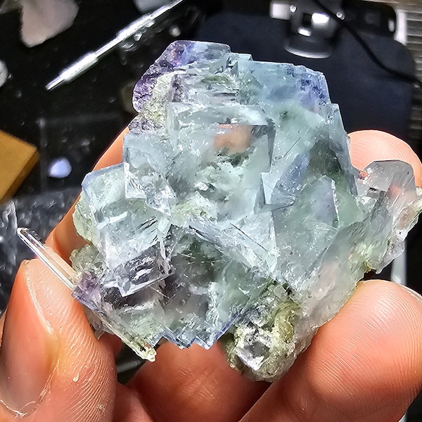 Glassy Clear Fluorite Cluster w/quartz, chlorite, mica - From Yaogangxian
