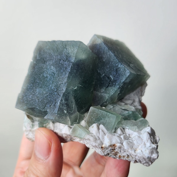 Perfect Teal Green Cubic Fluorite Specimen - Secondary Growth - From Inner Mongolia