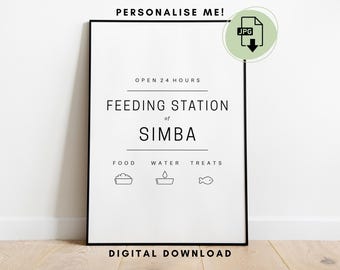 Letrero personalizado para comedero de gatos: Impresión personalizada con nombre de gato (descarga digital)