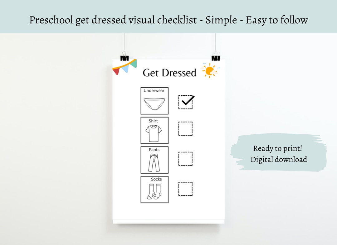 Dressing Visual Checklist Visual Checklist - Preschool Get Dressed - Digital Download - - Etsy