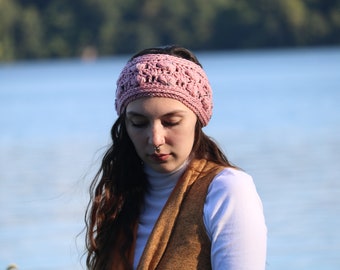 Pink Speckle Shell Headband Crochet