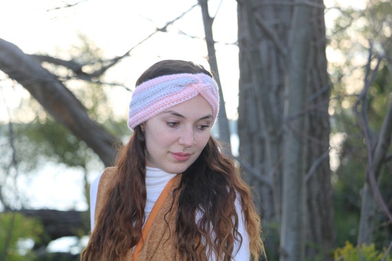 NWT Bella porque Crochet Pink Wide Headband for Women Wide Crochet Head Band - Pink and Sparkling Gold - Etsy main image 4