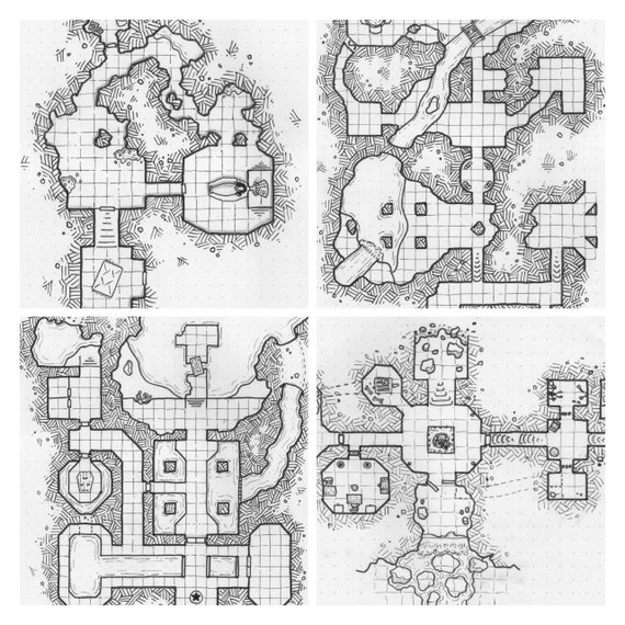 4 Hand-drawn Dungeons Map Pack - Etsy