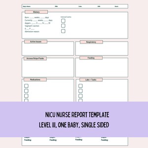 NICU Report Template: 1 Baby, Level III