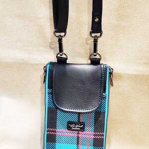 Turquoise Plaid Cell Phone Wallet Crossbody Bag