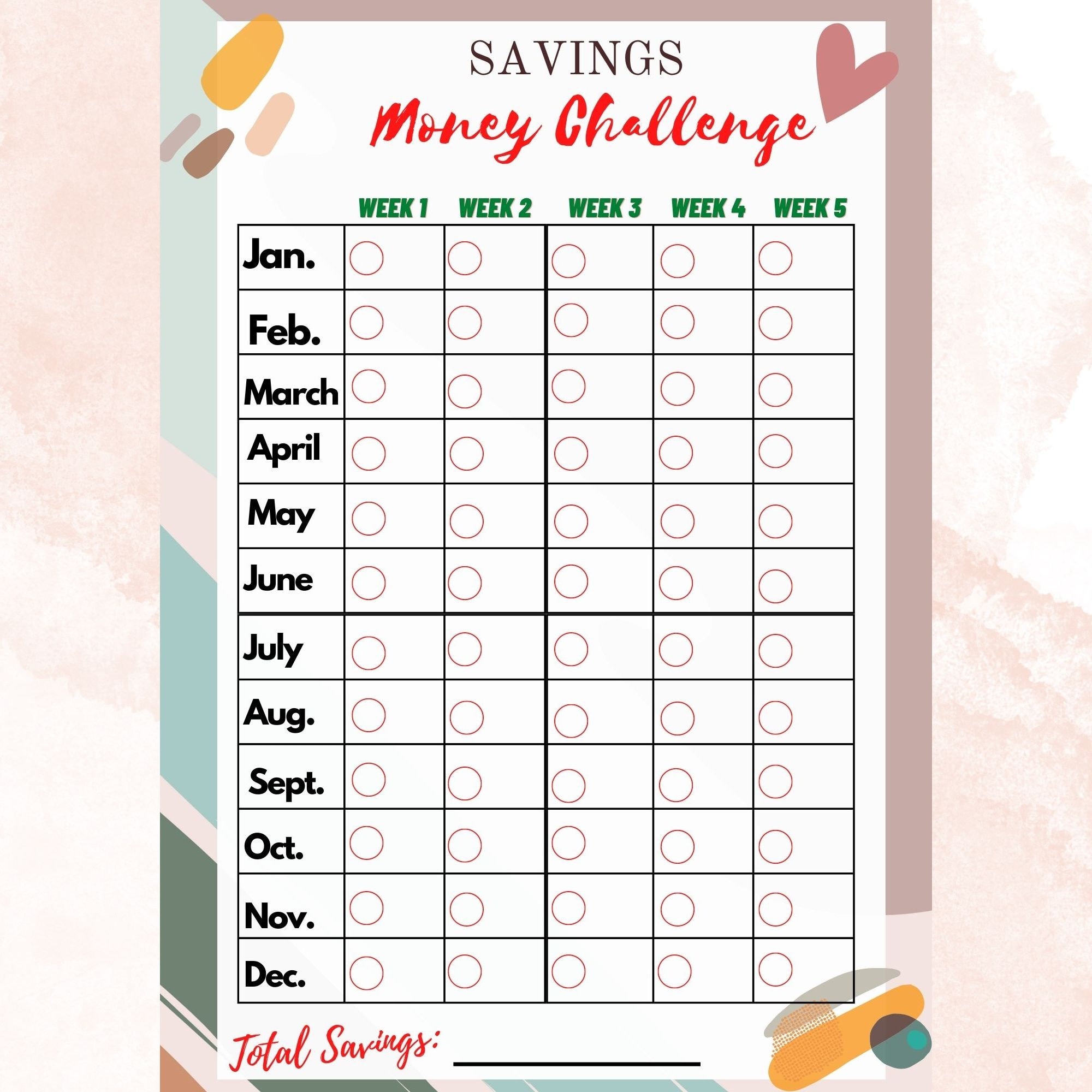 Digital Printable Money Saving Challenge Etsy Digital Printable Money Saving Challenge Etsy