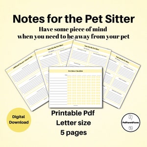 Pet Sitter Notes. Pet Sitter Instructions, Pet Sitter Care Form, Dog Sitter Notes. Cat Sitter Notes, Digital Download, Printable Care Form