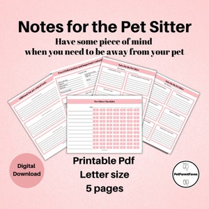Pet Sitter Notes. Pet Sitter Instructions, Pet Sitter Care Form, Dog Sitter Notes. Cat Sitter Notes, Digital Download, Printable Care Form