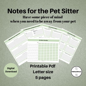 Pet Sitter Notes. Pet Sitter Instructions, Pet Sitter Care Form, Dog Sitter Notes. Cat Sitter Notes, Digital Download, Printable Care Form