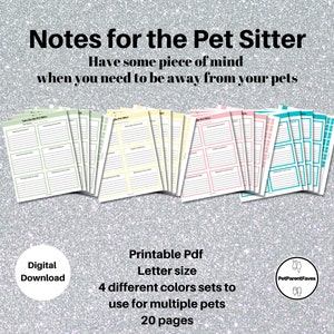 Pet Sitter Notes for Multiple Pets; Pet Sitter Instructions, Pet Sitter Care Form, Dog Sitter Notes. Cat Sitter Notes, Digital Download