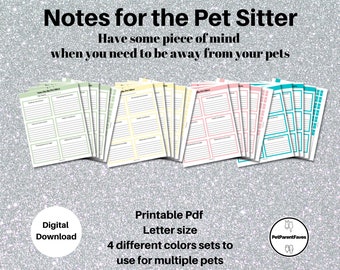 Pet Sitter Notes for Multiple Pets; Pet Sitter Instructions, Pet Sitter Care Form, Dog Sitter Notes. Cat Sitter Notes, Digital Download