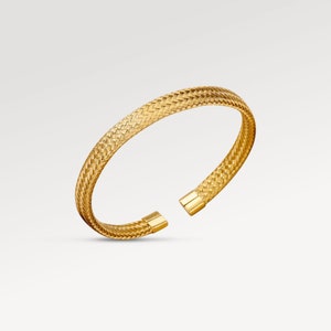 Women's 3mm Braided Bangle Bracelet - 18K Gold Plated Stainless Steel, Starry Sequin Design