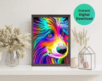 Doggie Dazzle Instant Download Druckbare Hunde Pop Art, buntes Haustier Porträt, moderne Wandkunst, Digitaldruck, Wohnkultur, Geschenk für Hundeliebhaber