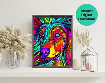 Dapper Doxie Instant Download Printable Dog Pop Art, Colorful Pet Portrait, Modern Wall Art, Digital Print, Home Decor, Gift for Dog Lover