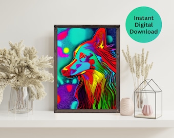 Moonlight Dog Instant Download Printable Dog Pop Art, Colorful Pet Portrait, Modern Wall Art, Digital Print, Home Decor, Gift for Dog Lover