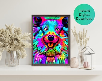 Pawparazzi Instant Download Printable Dog Pop Art, Colorful Pet Portrait, Modern Wall Art, Digital Print, Home Decor, Gift for Dog Lover