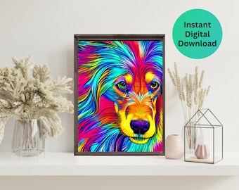 Paws & Reflect Instant Download Printable Dog Pop Art, Colorful Pet Portrait, Modern Wall Art, Digital Print, Home Decor, Gift for Dog Lover
