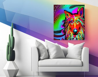 Colorful Collie Instant Download Printable Dog Pop Art, Colorful Pet Portrait, Modern Art, Digital Print, Home Decor, Gift for Dog Lovers