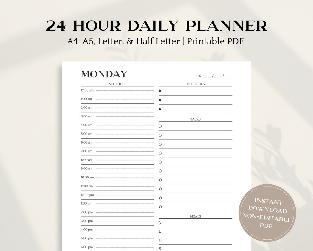 24 Hourly Planner Printable Personal Daily Planner - Etsy