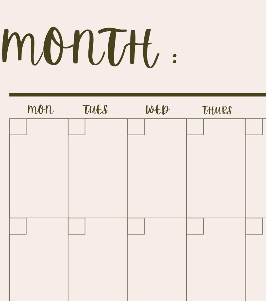 Month Calender - Printable PDF - Etsy