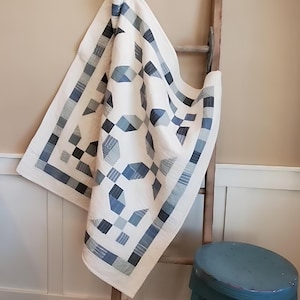 Quilt for J - Big Block Quilts - PDF Pattern - Charm Pack Friendly - Reclaimed Fabric - Blue and White