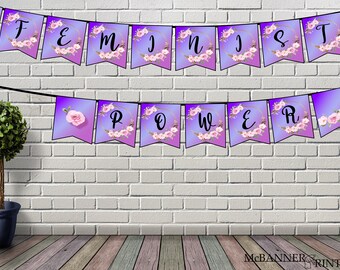 Feminist Power Banner, Girl Power Pennants (PDF)