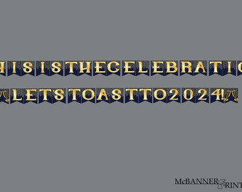 2024 New Year Banner Printable: Champagne Toast Celebration (PDF)