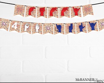 4th of July ASL Banner, USA Independence Day Printable (PDF)
