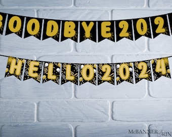 Goodbye2023 Hello2024 printable banner 2024 New Year Happy New Year banner New Year 2024