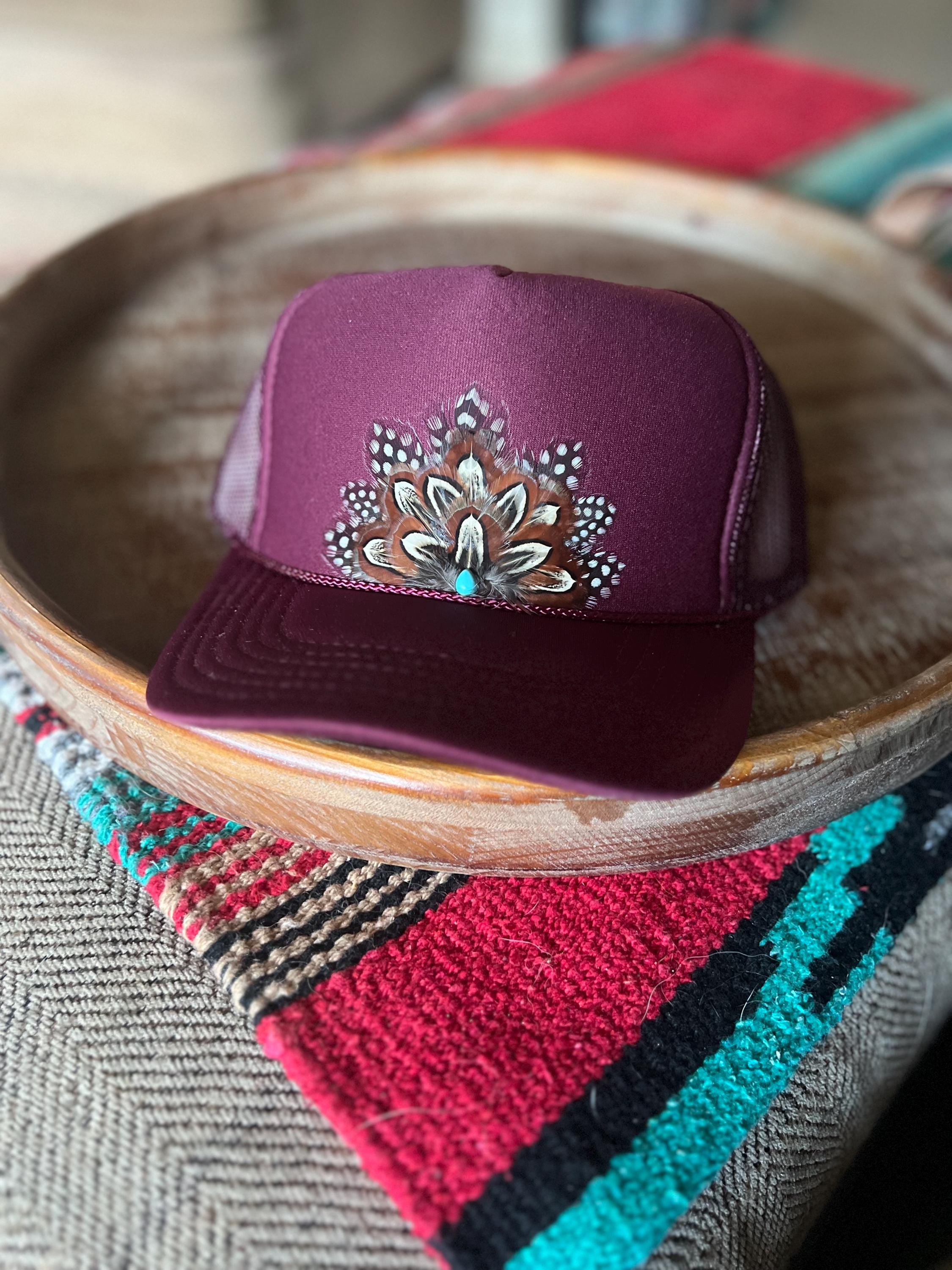 Feather Trucker Hat- Simple (2 Feather) - Etsy