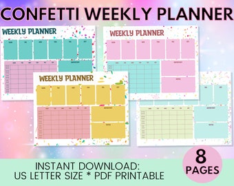 Confetti Weekly Planner, Desk Planner, Monday-Saturday, Weekly Schedule, Weekly Organizer, Landscape Planner for Productivity