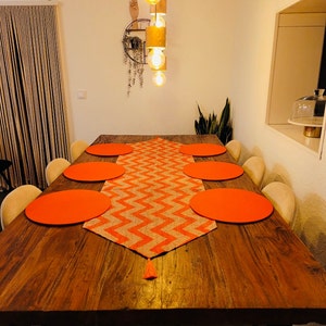 Tischläufer aus Leinen mit 6 Untersetzer Lebhafter Retro Design verschiedene Muster Tischset Tischdekoration Esstisch Modern Bild 10