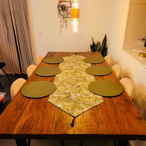 Tischläufer aus Leinen mit 6 Untersetzer Lebhafter Retro Design verschiedene Muster Tischset Tischdekoration Esstisch Modern Bild 9