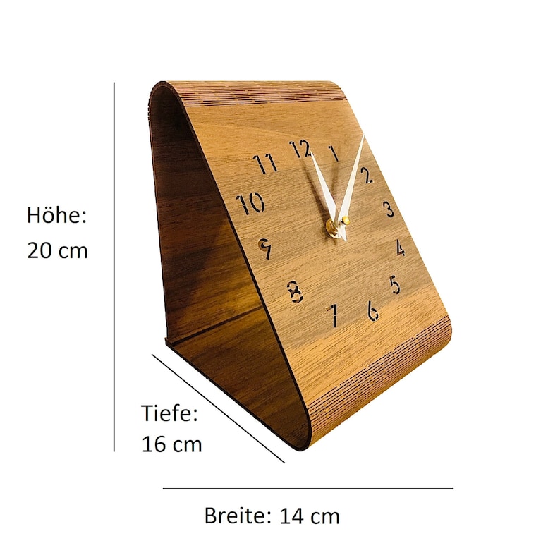 Elegante Tischuhr Vol. 1 aus Holz Stummes Uhrwerk Neuheit Geschenkidee Modern Wohnzimmer Deko Zeiger in Gold Silber Schwarz 画像 7