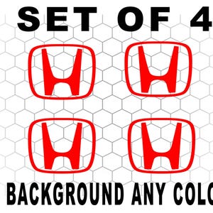 May include: A set of four red Honda logo decals arranged in a two-by-two grid. The text SET OF 4 appears at the top and NO BACKGROUND ANY COLOR! is printed at the bottom in black capital letters against a faint white hexagonal grid pattern.
