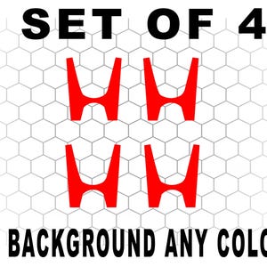 May include: Set of 4 red graphic shapes with a unique design, against a white and gray honeycomb pattern background. Text at the top reads "SET OF 4". The text at the bottom reads "NO BACKGROUND ANY COLOR!"