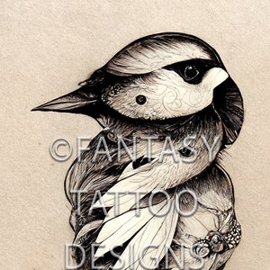 Sparrow Bird Fantasy Tattoo Design Digital Download