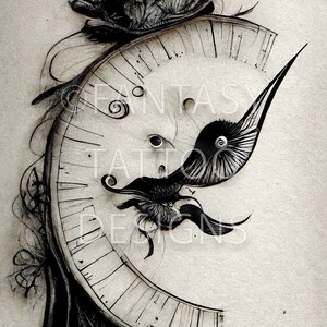 Surreal Clock Fantasy Tattoo Design Digital Download