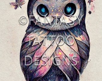 Owl Fantasy Tattoo Design Digital Download