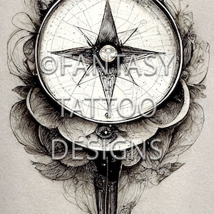 Compass Fantasy Tattoo Design Digital Download