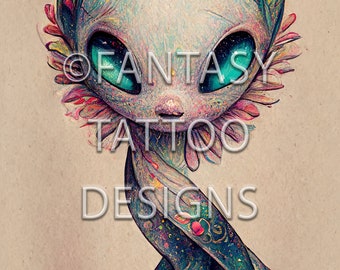 Alien Fantasy Tattoo Design Digital Download