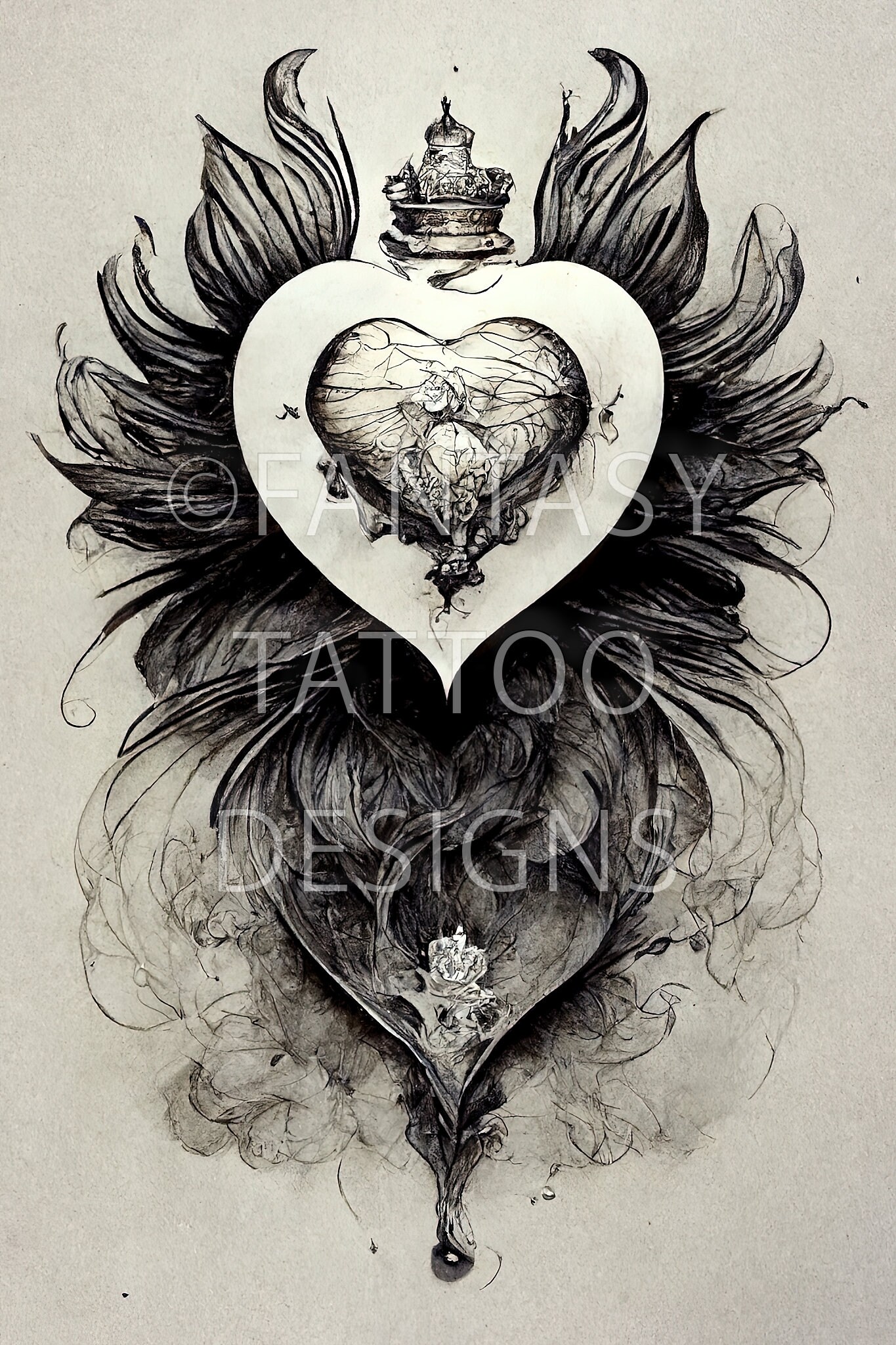 Crowned Heart Fantasy Tattoo Design Digital Download - Etsy Australia
