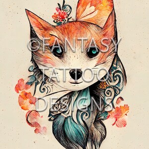 Fox Fantasy Tattoo Design Digital Download