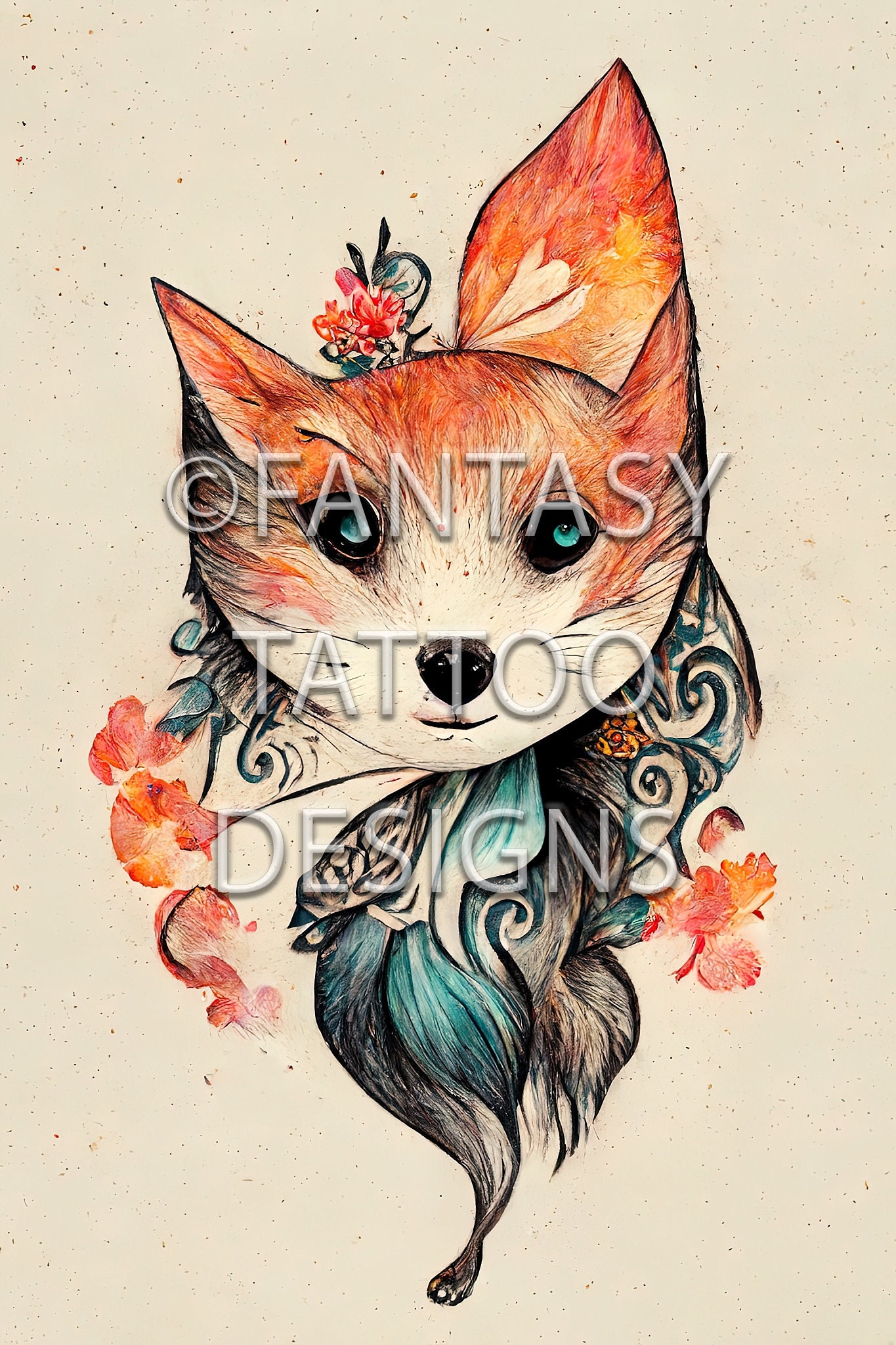Fox Fantasy Tattoo Design Digital Download Etsy