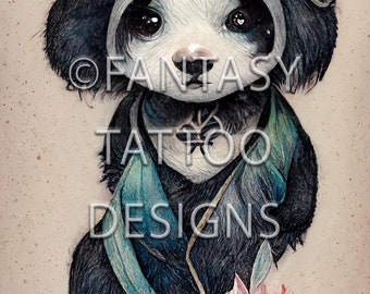 Panda Fantasy Tattoo Design Digital Download