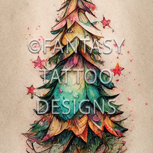 Projekt tatuażu fantasy z choinką świąteczną do pobrania cyfrowego