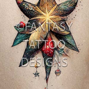 Christmas Star Fantasy Tattoo Design Digital Download Illustration Artwork Printable