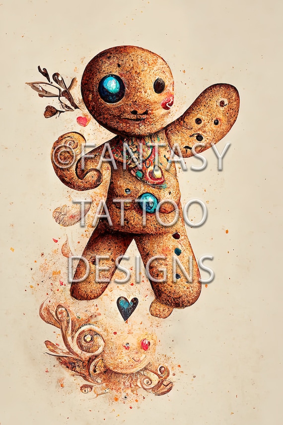 Gingerbread Man Fantasy Tattoo Design Digital Download - Etsy