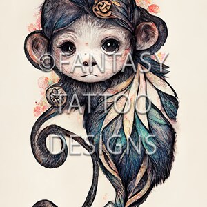 Monkey Fantasy Tattoo Design Digital Download